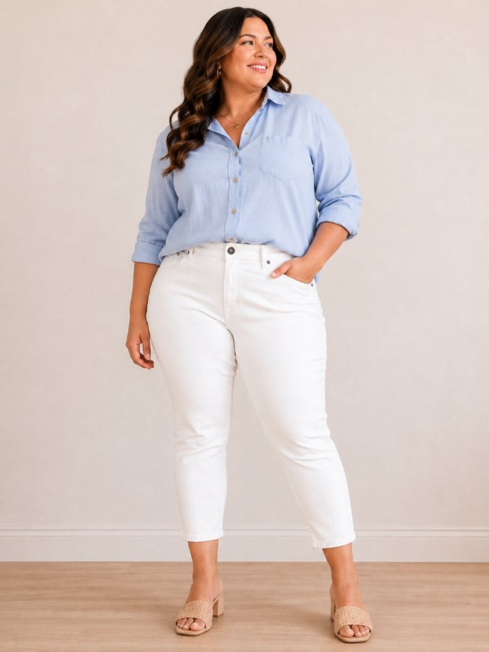 Lane Bryant White Cropped Straight Jeans Size 20 Stretch Mid Rise Plus